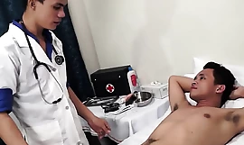 Assfingered Asian twink barebacked by doctor