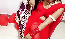 Newly Married Indian Wife In Red Sari Celebrating Valentine With Her Desi Husband - Full Hindi Best XXX